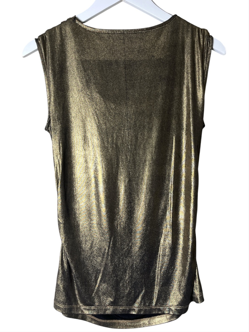 CLEO Metallic Gold Cowl Neck Sleeveless Blouse Top Grunge Retro S - Picture 7 of 9